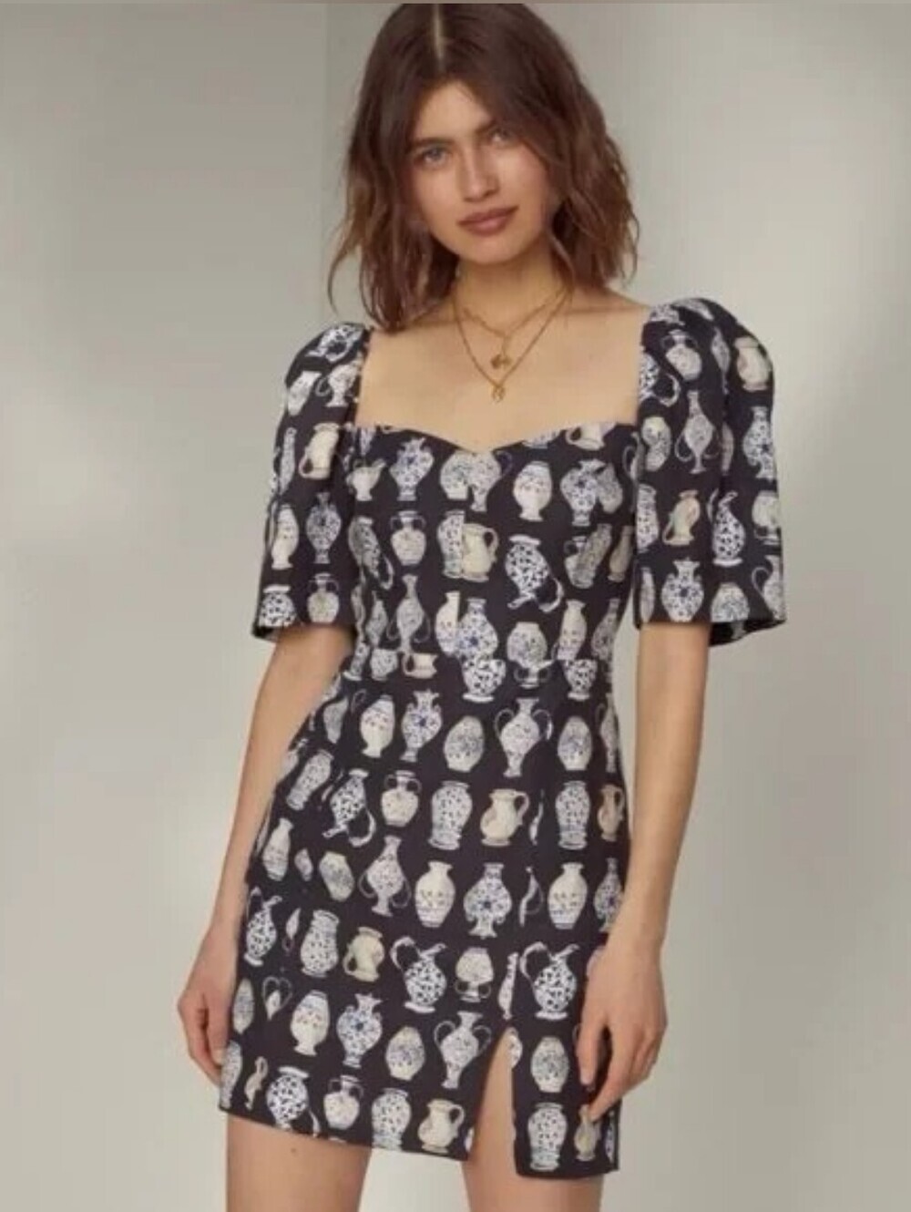 NWT Wilfred Fatale Linen Mini Dress – Puff Sleeves & Vase Print ~ Size 10